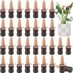 32 Pack Self Watering Spikes Terracotta Plant Watering Spikes Vacation Plant Waterer Automatic Watering System Plant Self Drip Irrigation Slow Release for Indoor or Outdoor Plant