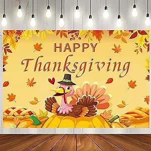 Amazon.com : Happy Thanksgiving Photography Backdrops Turkey Leaves Pumpkin Photo Background Fall Party Banner Polyester Fabric Baby Shower 71x44 inch : Electronics