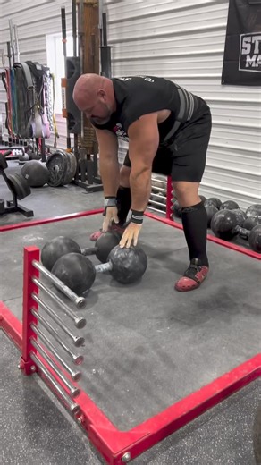 120lbs, near 55kg circus dumbell X 5 ground to overhead by legend Brian Shaw for fun ....💪 WSM Retiree but certainly not out of the game!! | Man Beast Strongman Events