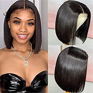 10 Inch Middle Part Short Bob Wig Human Hair Glueless Hd Transparent Lace Frontal Wigs 13x6 Bone Straight Lace Front Wigs for Black Women T Part Lace Human Hair Wigs Natural Hairline 150% Density