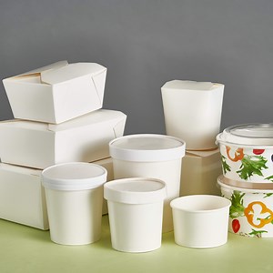 [Hot Item] Food Packaging Brown White Paper Soup Containers with Paper Lid Grease Proof