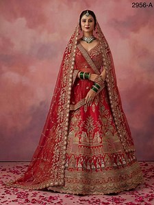 Red Colour Double Dupatta Combine Flair Bridal Lehenga in Barrat Style Work. - Etsy Canada
