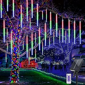 Solar Meteor Shower Lights - 10 Tube 8 Modes 240 LED Meteor Christmas Tree Ligthing Parties Weddings