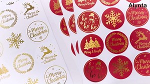 Merry Christmas Stickers - 2 Inch 120Pcs Gold Foil Holiday Stickers Merry and Bright Sticker Large Round Christmas Tree Snowflake Snowman Labels for Envelope Seals Cards Ornaments (White)