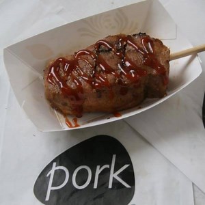 Enjoy 'Pork on a Stick' July 18-21 at the Dane County Fair! Look for the big red Dane County Pork Producers food trailer... also try yummy pork burgers and Bar-B-Q pork loin sandwiches. www.danecountyfair.com | Fabulous Farm Babe