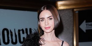 Lily Collins Wears Nothing Below Her Sheer Black LaceNaked Dress but a Black Bra
