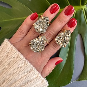 Pyrite Cluster Pear Shaped Slice Adjustable Gemstone Ring, Pear Shaped Pyrite Slice Statement Ring, Natural Pyrite Cluster Coctail Ring - Etsy