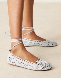 ASOS DESIGN Larissa ankle-tie ballet flats in baby blue crochet | ASOS