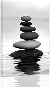 ZXHYWYM Zen Bathroom Decor Wall Art Black and White Spa Stone Picture Zen Spiritual Room Decor Yoga Meditation Artwork Frame (Zen - 2, 16" x 24")