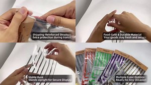 EKAPACKAGING 25 Pcs 3.21x2.42x12 Inch Orange Foil Stripe Cellophane Bags, Christmas Flat Bottom Treat Bags with Ties, Heat Sealable Clear Cello Bags for Cookies, Candy, Pastries, Goodies