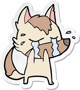 sticker of a cartoon crying wolf