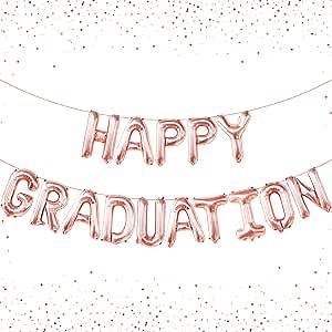 KatchOn, Rose Gold Happy Graduation Balloons - 16 Inch | Grad Foil Balloons For 2026 Graduation Decorations | Happy Grad Banner For Grad Party Decorations 2026