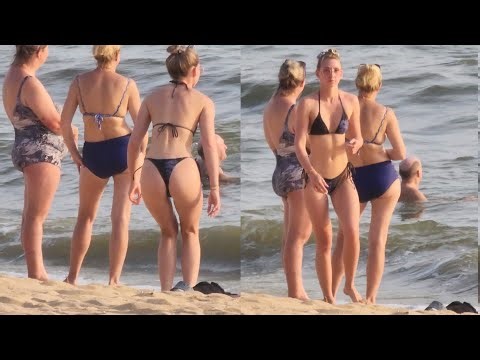 Black🖤 dragon🐉 thong bikini daughter, mother and grandmother, all generations together, beach family