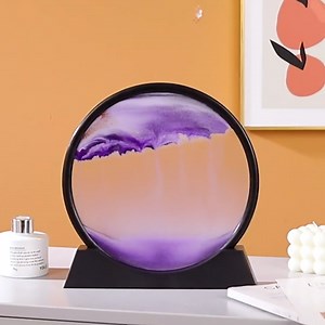 PTGMH Moving Sand Art Decor 3D Pictures in Glass Colorful Sandscape Home Office Display Flowing Sand Art Liquid Motion Round Frame (Blue)