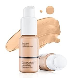 Matte Liquid Foundation Full Coverage - Flawless & Lightweight Oil Control Foundation Makeup, Long-Lasting Waterproof Concealer Cream for All Skin Types, 1 Fl Oz (#104 Buff Beige)