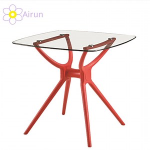 [Hot Item] Glass Top Square Plastic Legs Outdoor Garden Dining Table