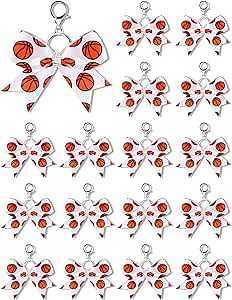 Remuuly 16 Pcs Basketball Bow Keychains with Rhinestones Cheer Bow Keychain Basketball Cheerleading Keyrings Gifts for Women Basketball Accessories Cheerleader Sports Supplies