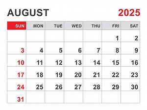 Calendar 2025 template, August 2025 layout, Printable minimalist...