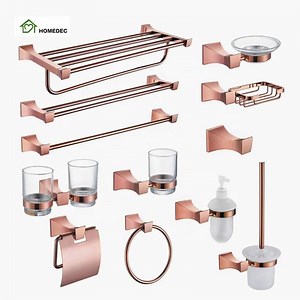[Hot Item] Modern Hotel Luxury Bath Rose Gold Stainless Steel Wall Bathroom Accessories Sets