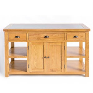 [Hot Item] Isla de cocina grande de madera de roble natural con puerta, estante y cajones