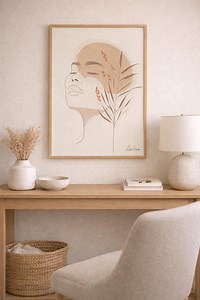 Minimalist Woman Face Line Art Print, Beige Terracotta Botanical, Boho Decor (digital Download) - Etsy