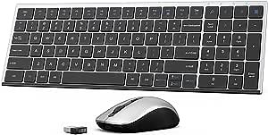Wireless Keyboard and Mouse, Compact Slim Silent Keyboard with Number Pad, Low Profile Full Size Cordless Quiet Mouse Keyboard Combo for Windows, PC, Laptop (Sliver)