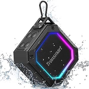 Tronsmart Groove 2 Portable Bluetooth Speaker with Extra Bass, IPX7 Waterproof Mini Shower Speaker with RGB Light, Bluetooth 5.3, 18H Playtime, Wireless Stereo Pairing, Dual EQ Modes, with Carabiner