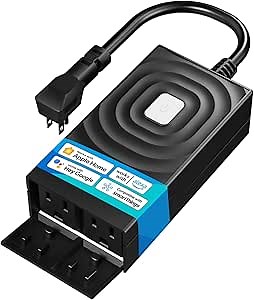 meross Smart Outdoor Plug, Waterproof WiFi Outdoor Outlet, Compatible with Apple HomeKit, Amazon Alexa, Google Assistant and SmartThings, Remote Control, Timer, FCC and ETL Certified Black