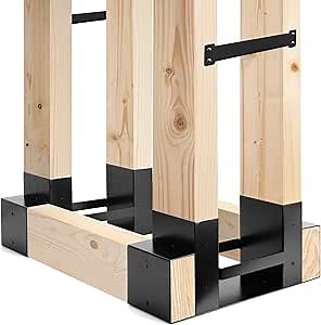 Firewood Log Storage Rack Bracket Kit, Adjustable Wood Rack Length Based on The Amount of Wood,for Indoor Outdoor Rust Free Heavy Duty Steel Powder Coated Steel Holder Tools,Black