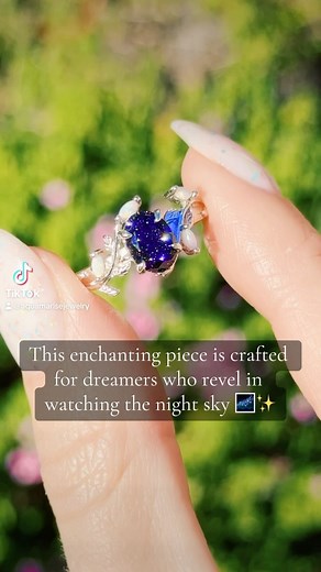 1.2K views | Adorn yourself with celestial elegance – our Galaxy Blue Sandstone & Opal Leaf Ring, an enchanting ode inspired by the ethereal beauty of a starry night. ✨ #CelestialChic #StarryNightInspiration #sandstonering #goldstone #outerspacering #orionnebula #fyp | Aquamarise | Facebook