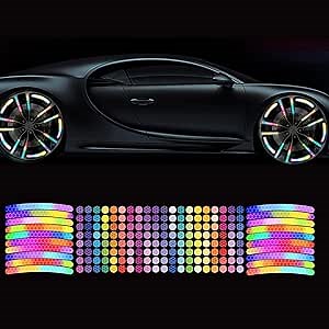 Bicycle Stickers Rainbow Car Decals Reflective Rim Tape for Bikes Pink Rims for Cars,Bike,Skateboard, Motorcycle Nighty Safety Warning Sticker (180 Pcs Strip&Dots)