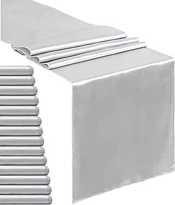 Silver Table Runners Wedding Satin Table Runner 15 Pack 12x108 inch Bright Silk Smooth Fabric for Wedding Banquet Baby Shower Party Table Decorations