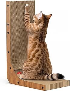 L Shape Cat Scratcher, Cat Scratching Pads with Multiple Cat-Friendly Features.Durable, Adult Products, Cat Scratching Cardboard with Ball Toy for Indoor Cats, Large Size