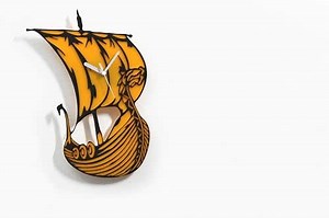 Viking Ship Silhouette Wall Clock - Yellow & Black Silhouette - Viking Decor - Scandinavian Folk - Kids Room Decor - Viking Dragon Boat