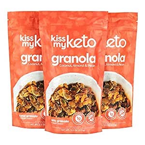 Kiss My Keto Nut Granola Breakfast Cereal - Coconut, Almond, Pecan | Low Carb Granola (3g-Net) with Coconut Oil | Grain Free Granola Cereals, Keto Friendly | Low Sugar (1g), Non-GMO, Soy & Gluten Free