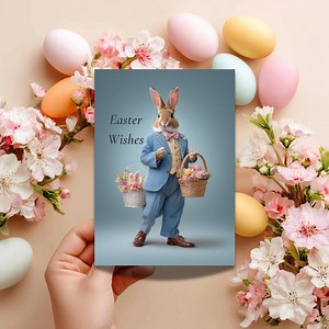 Easter Wishes Card Printable, Bunny Digital Download - Etsy UK
