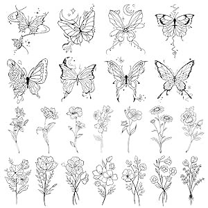 230PCS Realistic Temporary Tattoos,including large size Wild Flower Floral Bouquet,butterfly ink line, inspirational text temporary tattoos for adults、women、teen and kids