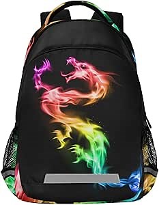 Colorful Fire Dragon School Backpacks with Chest Strap for Teens Boys Girls,Lightweight Student Bookbags 17 Inch, Casual Daypack Schoolbags