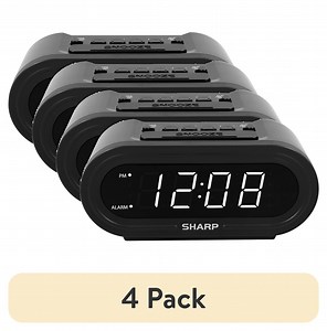 (4 pack) SHARP Digital Alarm Clock with AccuSet - Automatic Set, Black with White LED Display
