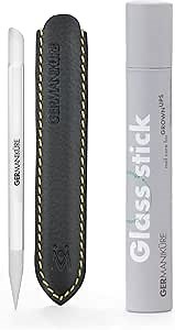GERMANIKURE Clear Glass Cuticle Stick in Leather Sleeve - Ethically Made in Czech Republic - Cuticle Pusher & Remover, Callous & Dry Skin Fingertip File, Nail Shaper