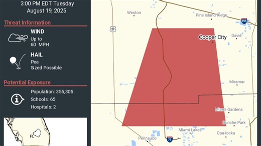 LIVE RADAR: Severe thunderstorm warning issued for parts of Miami-Dade and Broward: NWS