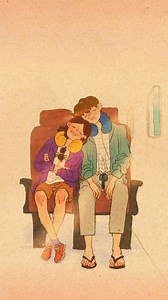 We fell asleep on the plane, side by side. Available as #wallpaper on puuung1.gumroad.com | Puuung