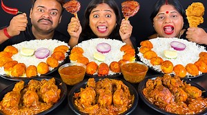 Home Food Eating Challenge - Spicy Chicken Curry, Spicy Egg Curry With Extra Gravy & Rice | Indian Eating Show