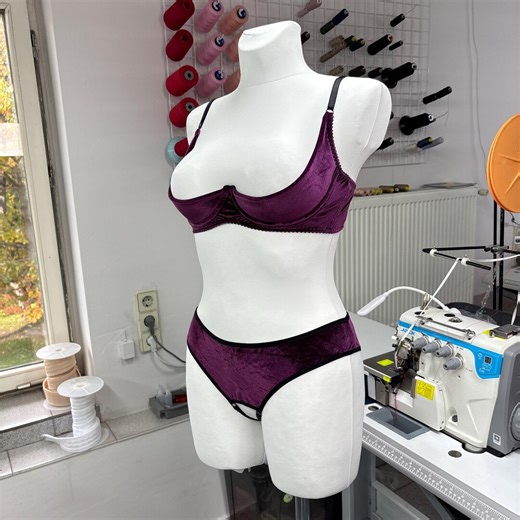 Purple Velvet Lingerie Set | Underwire Shelf Bra, Plus Size Crotchless Panties - Etsy