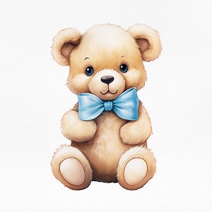 Teddy Bear Blue Bow Clipart-baby Shower Clipart Png-clipart for Invitation-watercolor Teddy Bear Graphic-teddy Bear Illustration for Nursery - Etsy