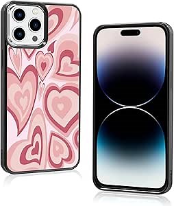 Aiyaya Cute Pink Love Heart Aesthetic Phone Case for iPhone 14 Pro Max Case for Teen Girls Kids Girls Women - 6.7 Inch, Pink Heart