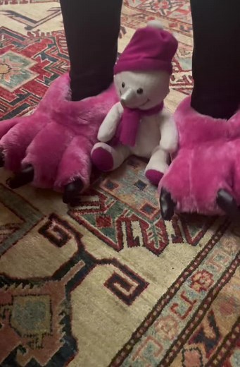 Unique Pink Furry Slippers for Winter Fun