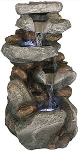 Sunnydaze Rock Falls Outdoor Waterfall Fountain with LED Lights, 34 Inch Tall