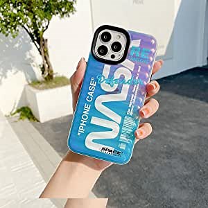 Holographic Phone Case Compatible with iPhone 14 Pro Max, Cute Laser Iridescent NASA Phone Case Wavy Aesthetic Design Hard Back Shockproof Protective Phone Cover For Women Girls Boys Men 6.7'' (Blue)