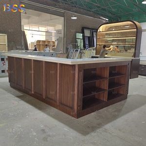 [Hot Item] Bespoke Western Style Bar L Shape Pizza Counter Marble Top Wooden Restaurant Cafe Bar Counter